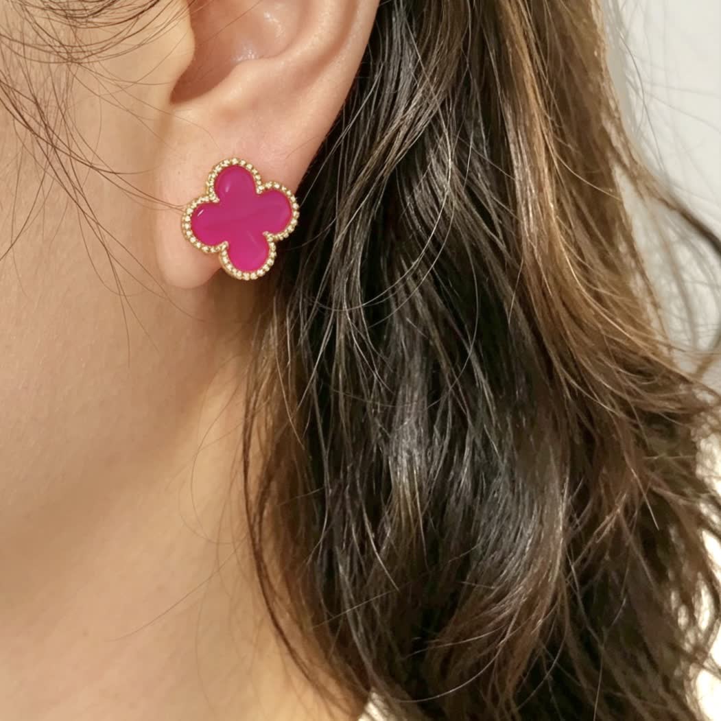 Van Cleef & Arpels Alhambra Pink Enamel Earrings
